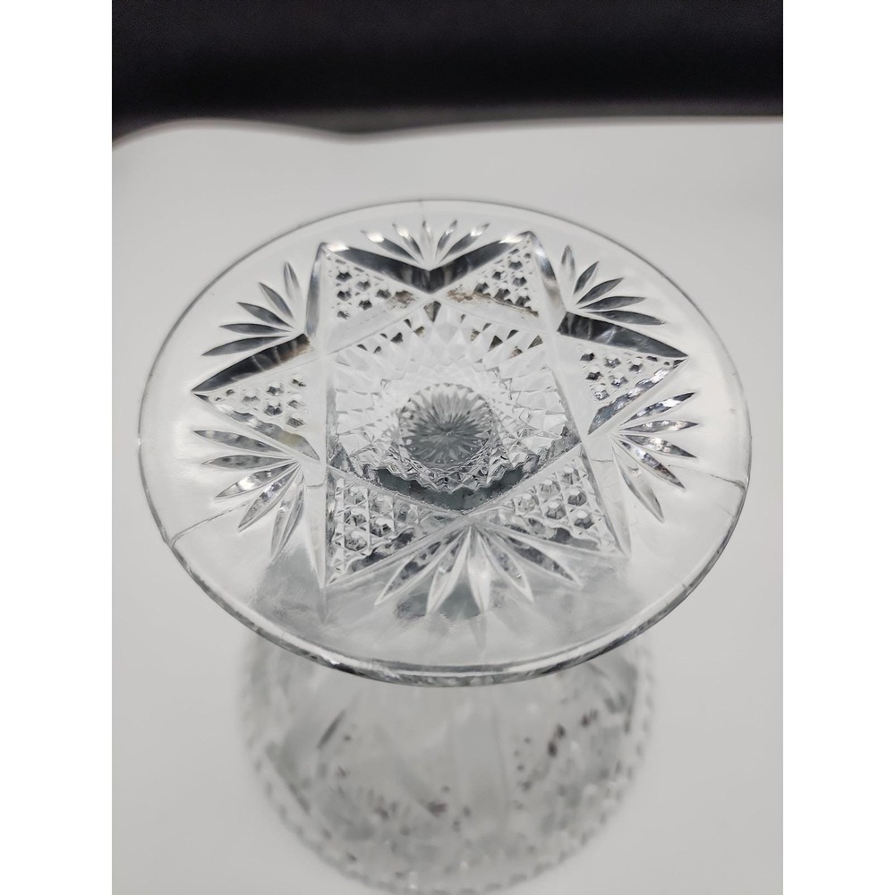 Vintage Clear Pressed Glass Pedestal Compote Candy Dish Sawtooth Starburst 6 1/2 - Picture 3 of 12